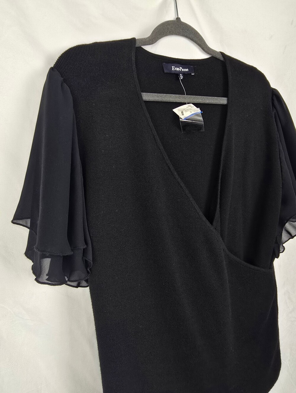 Evan Picone Knit Black Flared Sleeve Faux Wrap Minimalist Top sz XL NWT - Picture 3 of 7